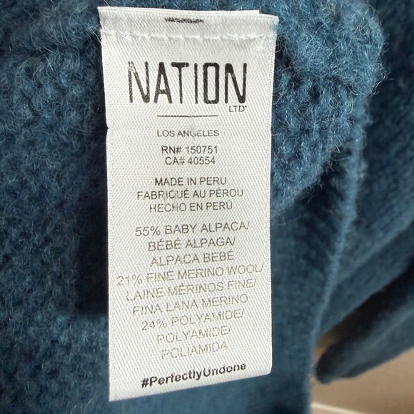 Nation LTD Baby Alpaca Wool Blend Sweater Sz XS Structured Puff Shoulder PERU - Picture 7 of 8